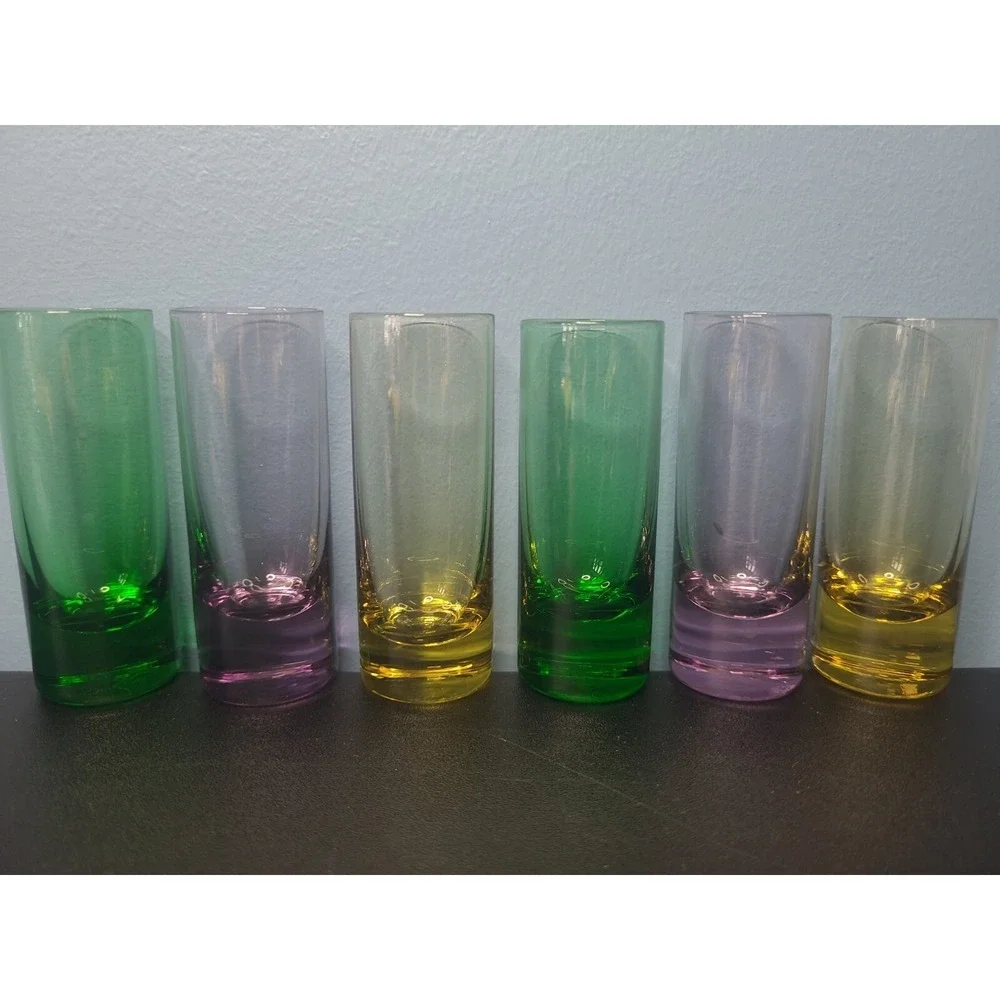 6 Shot Glasses Multi-Colored Glass‎ Vodka Aperitif Liqueur Cordial 3.5